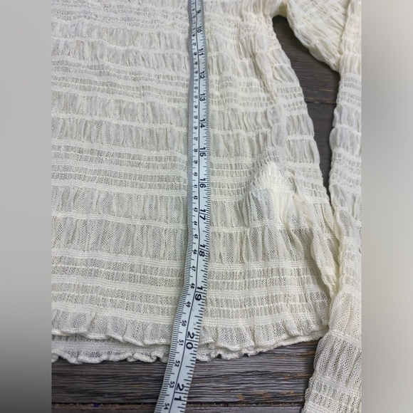 Forever 21 Semi-sheer Mock Neck Textured Top, Casual Long Sleeve Spring Top L - Picture 4 of 7